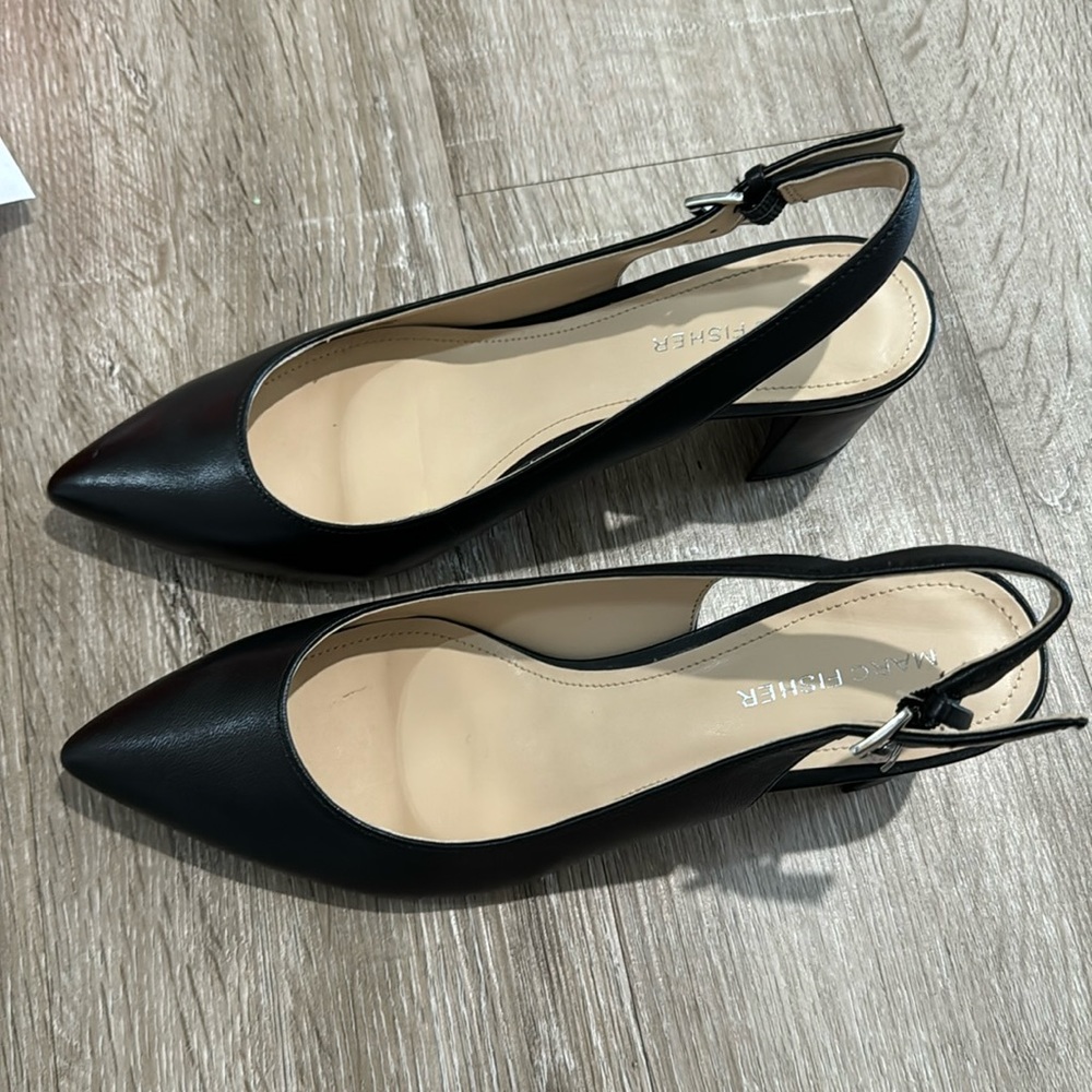 Marc Fisher Black Leather Slingbacks